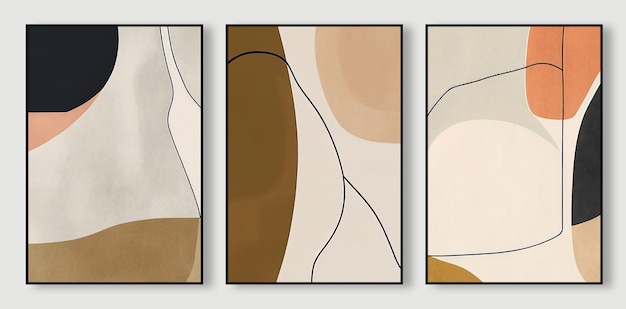 Triptyque d'art à l'aquarelle géométrique orange abstrait dans le style boho
