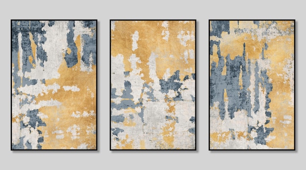 Triptyque artistique composé d'une texture vintage dorée abstraite et d'une couverture de fond gris
