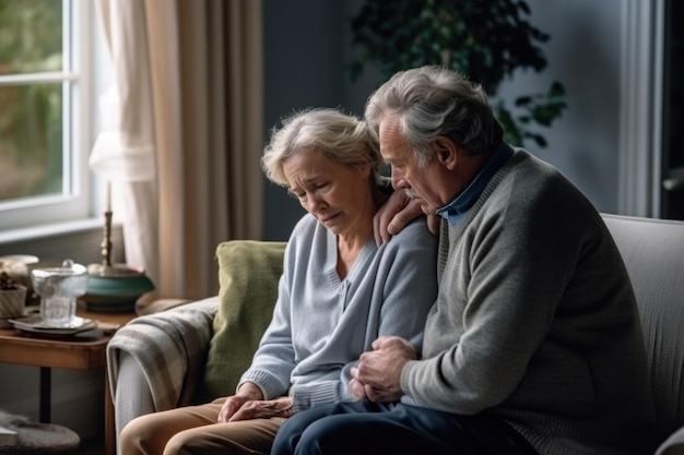 Triste fatigué malade malade seul déçu caucasien couple de personnes âgées homme et femme grand-père grand-mère assis sur le canapé canapé sentiment de nostalgie douleur