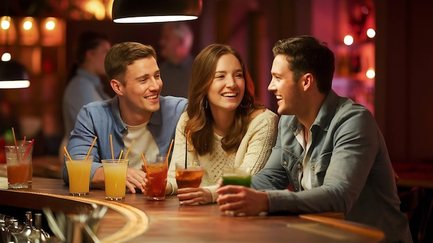 Trois amis assis au bar