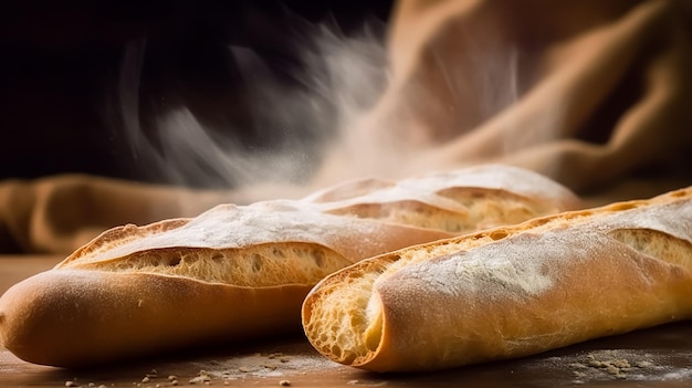 Trois baguettes sur une table avec de la fumée qui en sort