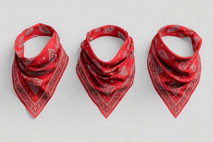 Photo trois bandanas rouges avec une illustration à motif de paillis blanc