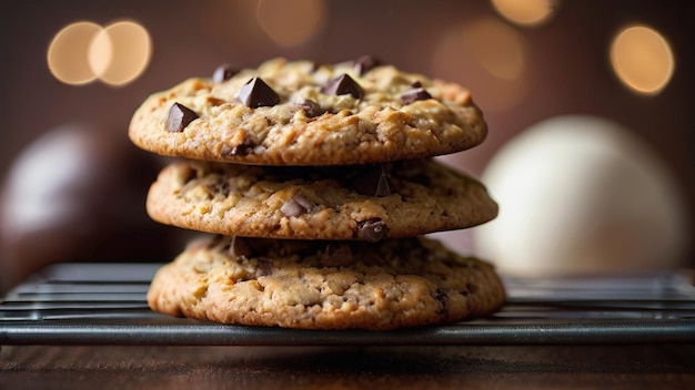 Trois biscuits au chocolat empilés l'un sur l'autre