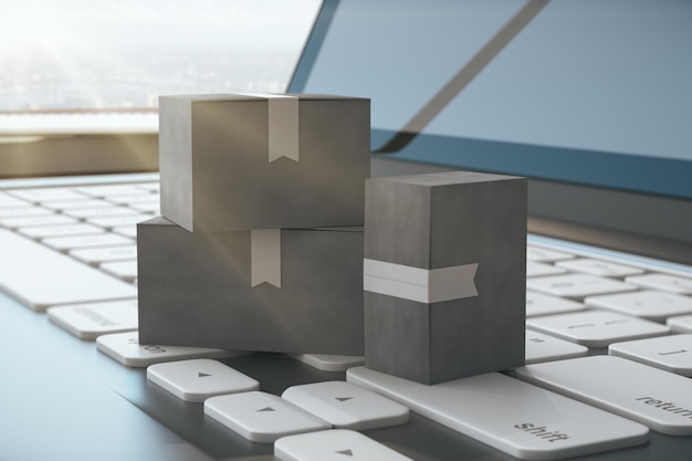 Trois boîtes en carton gris