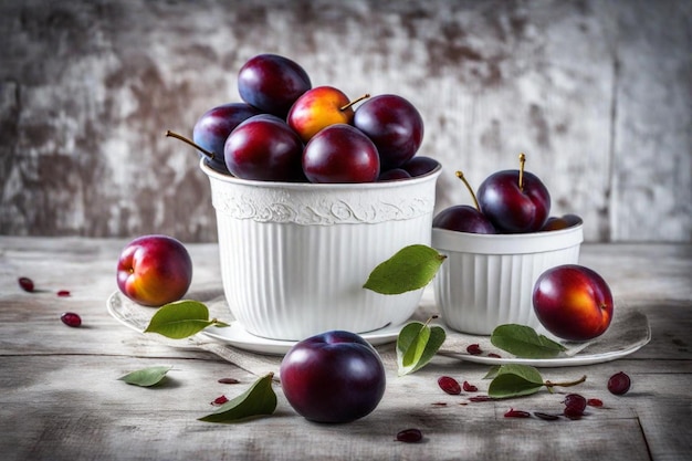 Photo trois bols de cerises assis sur une table dont l'un est une cerise