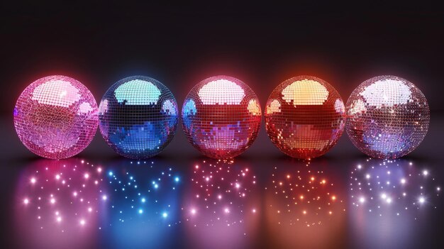 Photo trois boules de disco brillantes isolées sur un fond noir illustration en 3d