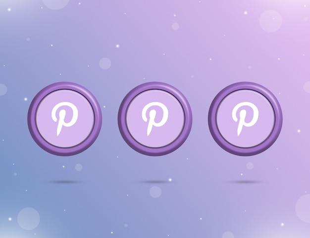 Photo trois boutons ronds avec le logo du réseau social pinterest 3d