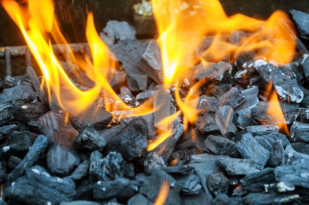 Trois bûches en feu dans un four chaud