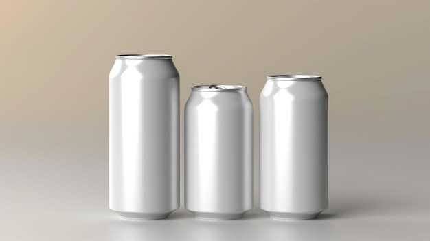 Trois canettes de soda en aluminium sont présentées dans une rangée.