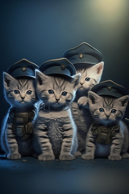 Trois chatons sont assis sur une table avec un homme en IA générative uniforme