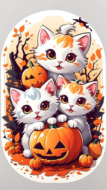 trois chats assis sur une citrouille avec une illustration vectorielle de Jack o Lantern