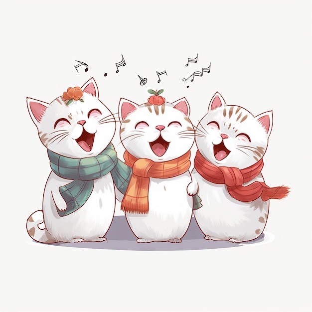 trois chats blancs qui chantent et portent des foulards et des fourrures génératifs ai