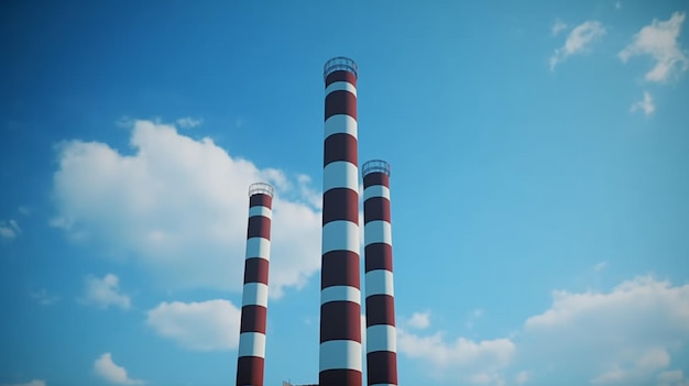 Trois cheminées contre un ciel bleu avec des nuages