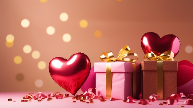 Trois coffrets cadeaux avec un cœur sur le dessus et un ruban rouge sur le dessous.