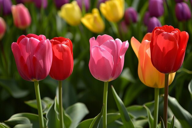 Trois couleurs différentes de tulipes