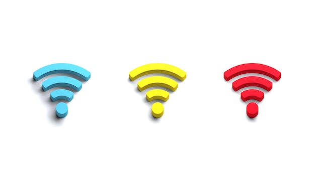 Photo trois couleurs wifi bleu jaune rouge symbole web icône 3d retour à la bannière du thème de l'école