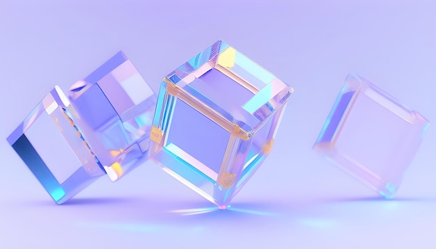 Trois cubes avec des lumières bleues et jaunes d'affilée.