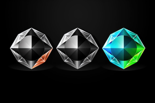 Trois diamants de couleurs différentes sur fond noir AI générative