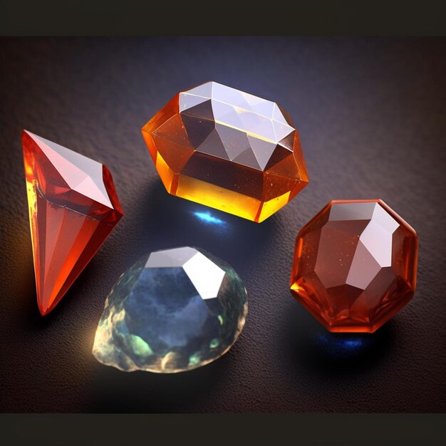 Trois diamants de couleurs différentes sont affichés sur une ai générative de surface noire