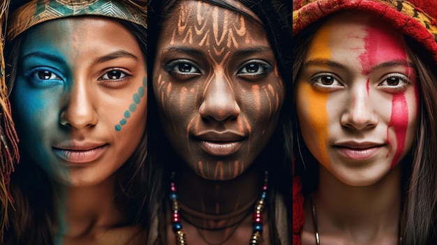 Trois femmes aux visages de couleurs différentes sont représentées.