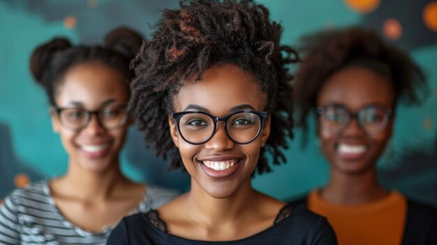 Trois femmes avec des lunettes souriant à la caméra ai