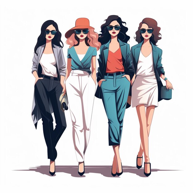 trois femmes marchant dans une rue dans des tenues différentes