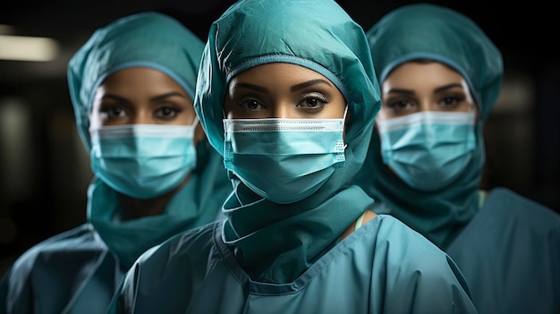 Trois femmes médecins dans des masques médicaux IA générative