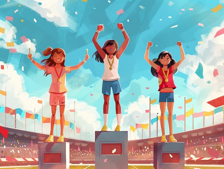 Photo trois filles célèbrent l'illustration du livre de contes
