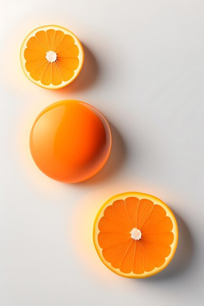 Trois formes rondes orange isolées sur fond blanc vue de dessus composition à plat