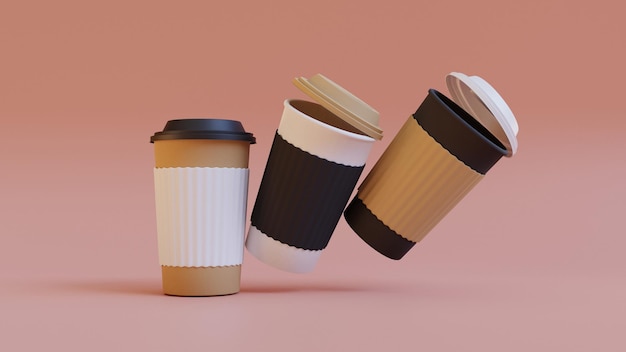 Trois grandes tasses à café. Rendu 3D