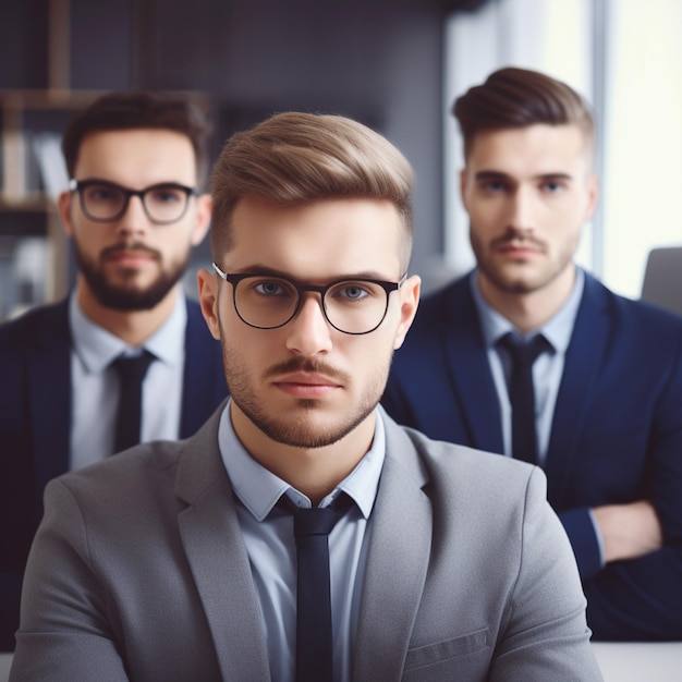 Trois hommes en costume au bureau