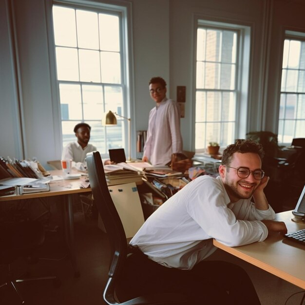 Trois hommes sont assis à un bureau avec l'un d'eux portant une robe.