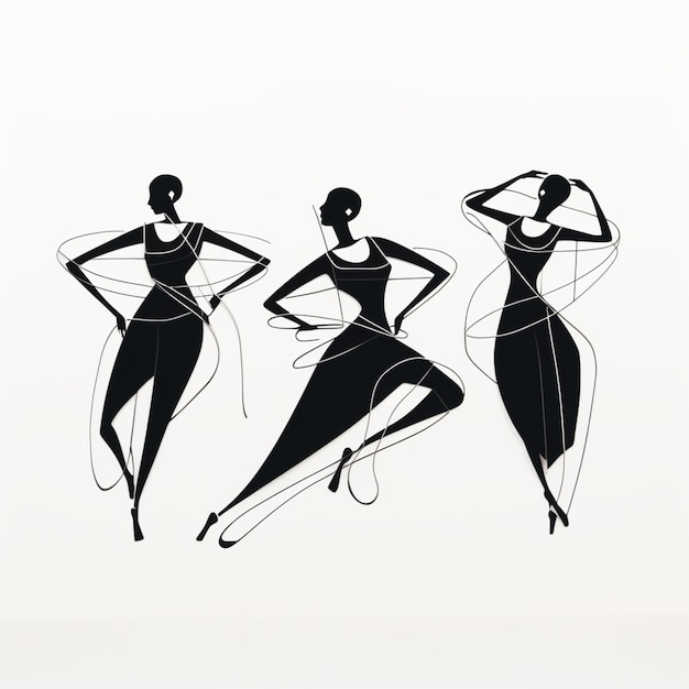 trois illustrations en noir et blanc d'une femme dans une robe générative ai