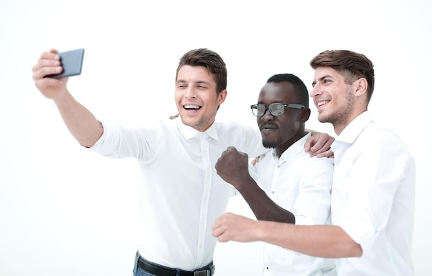 Trois Jeunes Employés Prennent Des Selfies