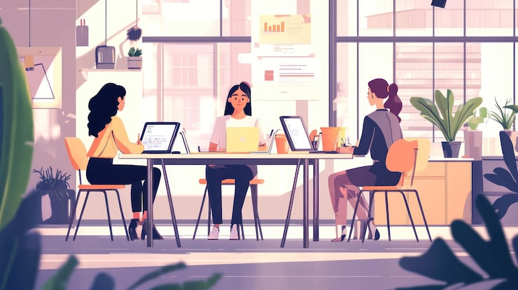 Photo trois jeunes professionnels dans un bureau moderne
