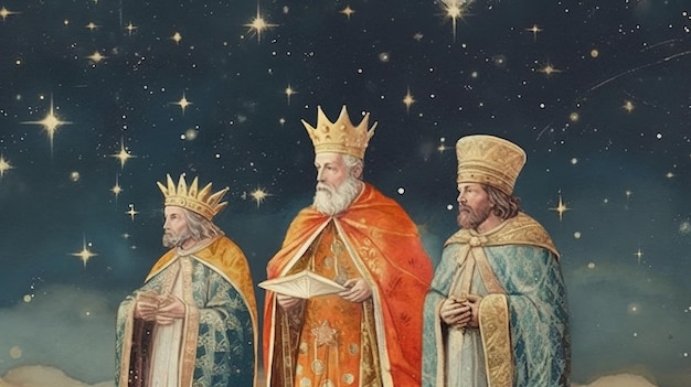 Les trois mages Roi de l'Orient Célébration de l'Épiphanie Les trois sages Illustration Melchior Caspar et Balthasar