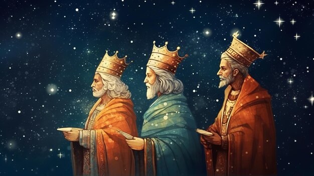 Les trois mages Roi de l'Orient Célébration de l'Épiphanie Les trois sages Illustration Melchior Caspar et Balthasar