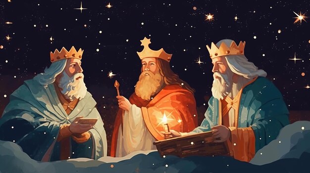 Les trois mages Roi de l'Orient Célébration de l'Épiphanie Les trois sages Illustration Melchior Caspar et Balthasar