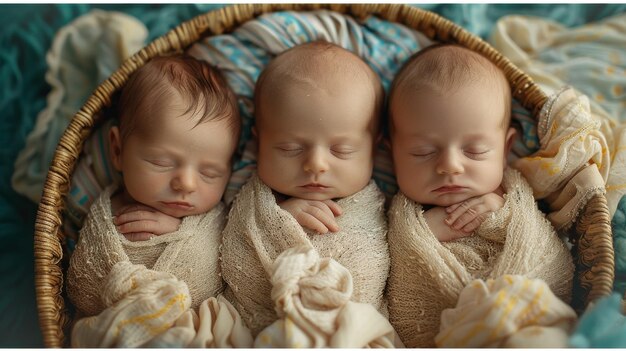 Trois nouveau-nés Séance photo de nouveau-nés