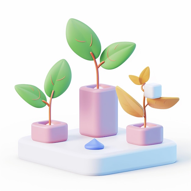 trois petites plantes sont placées sur un cube blanc