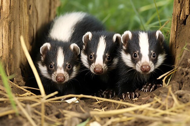 Photo trois petits blairs et blancs sont dans un trou