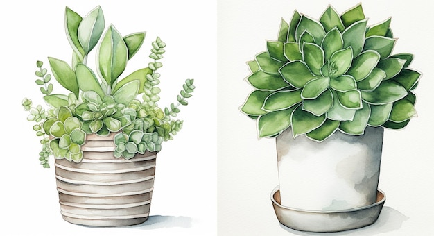 trois photos de plantes et un pot avec une plante dedans.