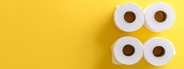 Trois rouleaux de papier toilette sur un fond jaune joyeux