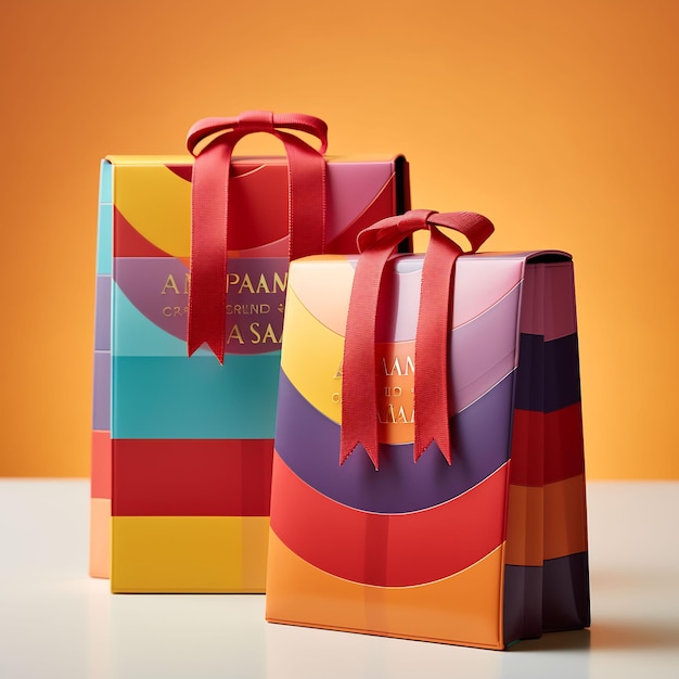 trois sacs cadeaux colorés avec le mot panas dessus