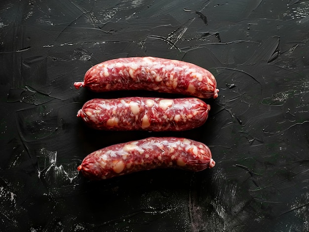 Photo trois saucisses sur une surface noire