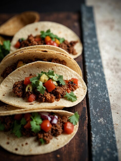 trois tacos sur une planche à couper avec un couteau