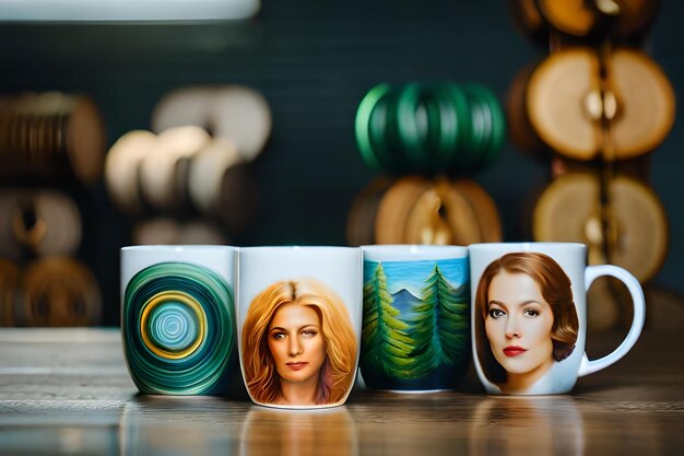 Photo trois tasses colorées avec les mots 