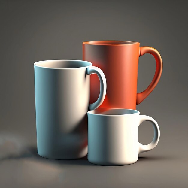 Photo trois tasses de différentes couleurs avec une qui dit 