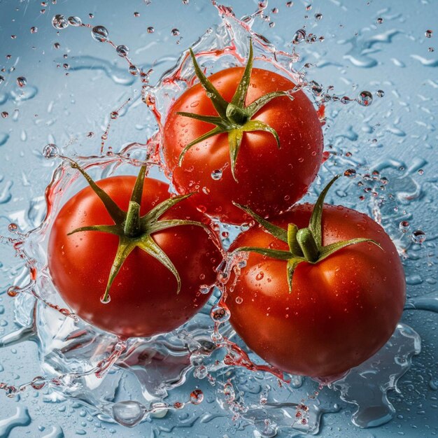 trois tomates sont dans une goutte d'eau