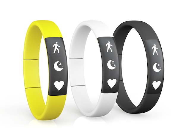 Photo trois trackers de remise en forme sur fond blanc